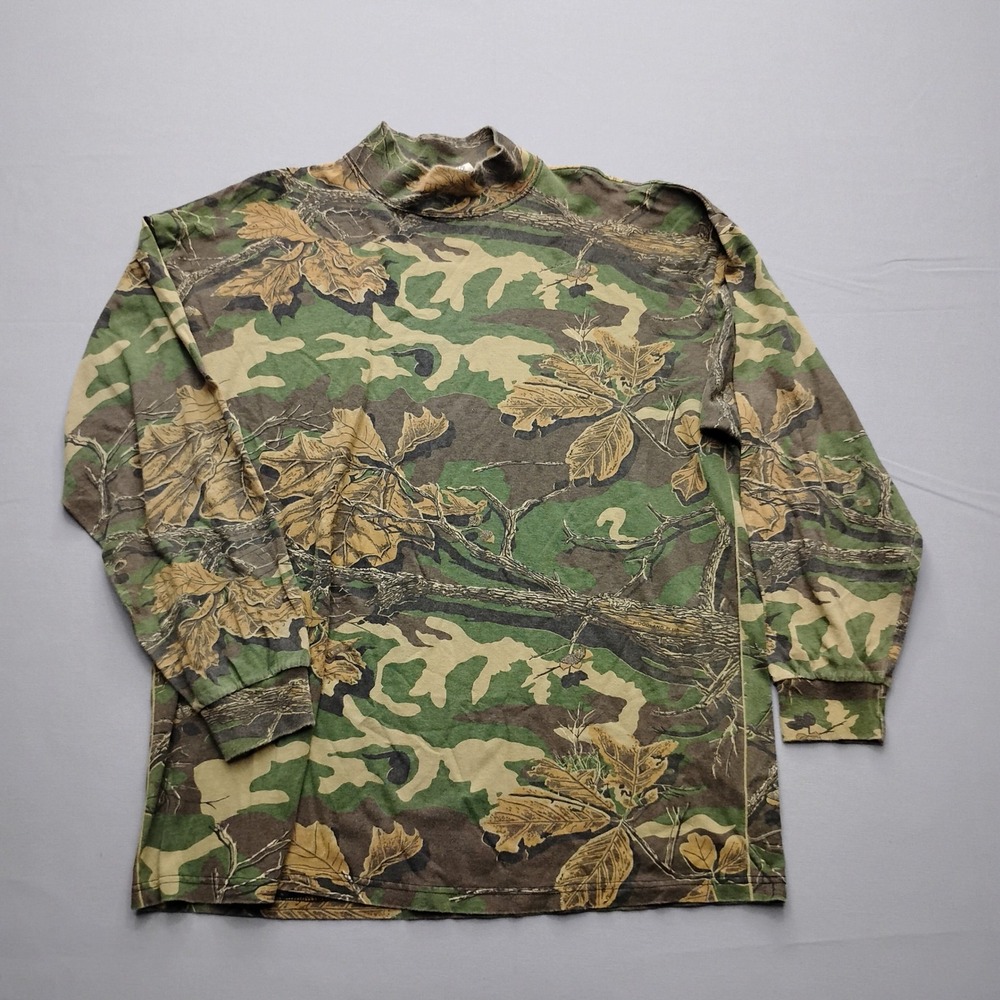 Vintage PK Clothing Co Camo Mock Neck Shirt Woodland Plus USA Made Mens XL